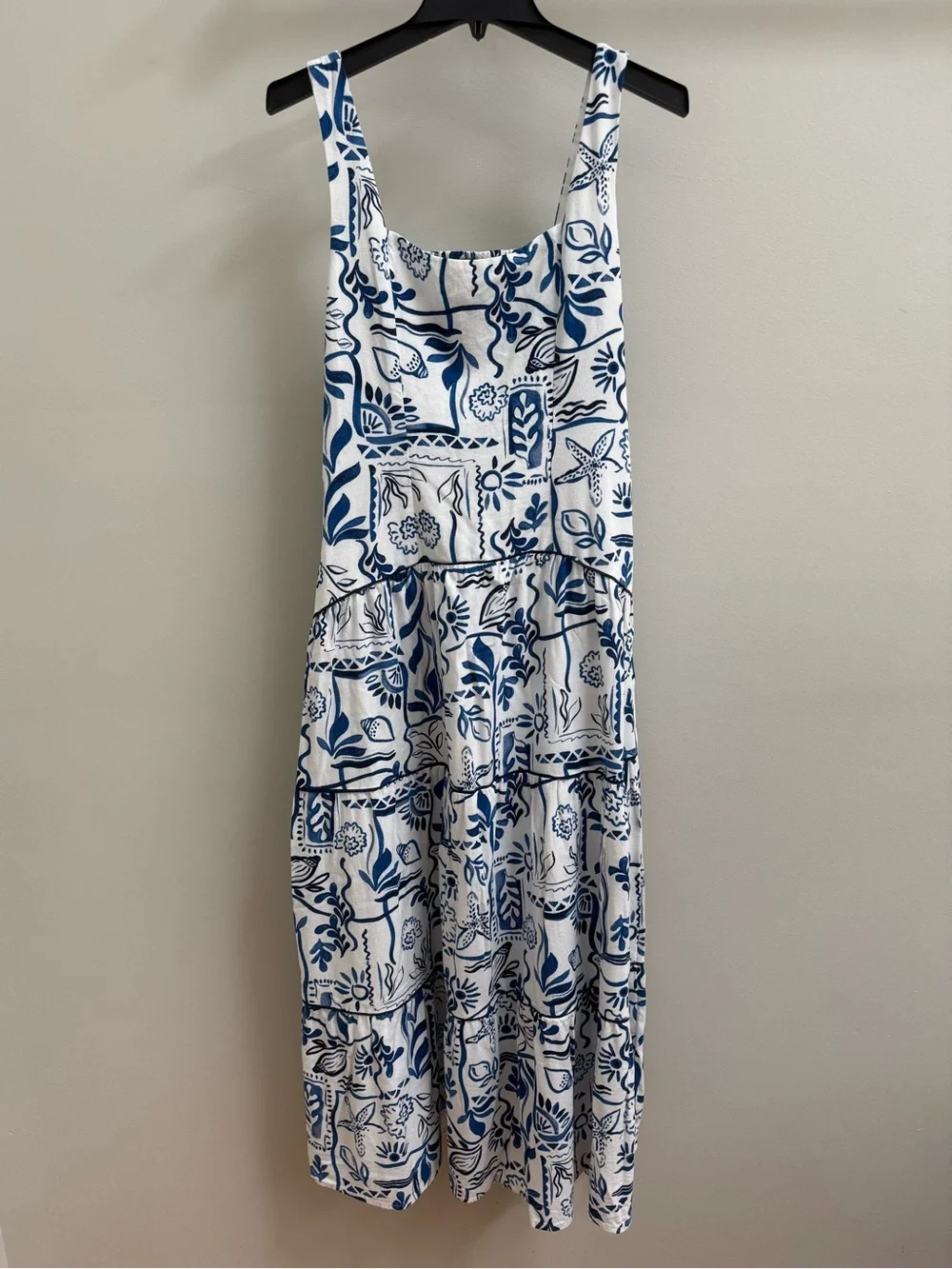 CeCe White and Blue Floral Patchwork Maxi Dress